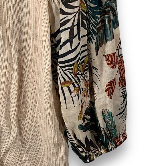 Johnny Was JW Workshop Blouse Women Small Tan Embroidered Sleeve Tassel Tie Boho - Picture 6 of 12